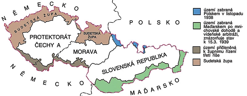 Mapa okleštěného Československa