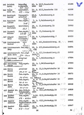 Transportní seznam do Terezína, 1943