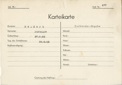 Karteikarte, tzv. Malé karty v Malé pevnosti Terezín 