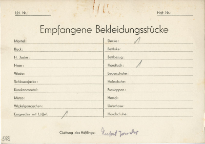 Karteikarte, tzv. Malé karty v Malé pevnosti Terezín 