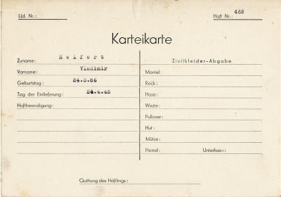 Karteikarte, tzv. Malé karty v Malé pevnosti Terezín 
