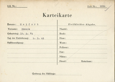 Karteikarte, tzv. Malé karty v Malé pevnosti Terezín 