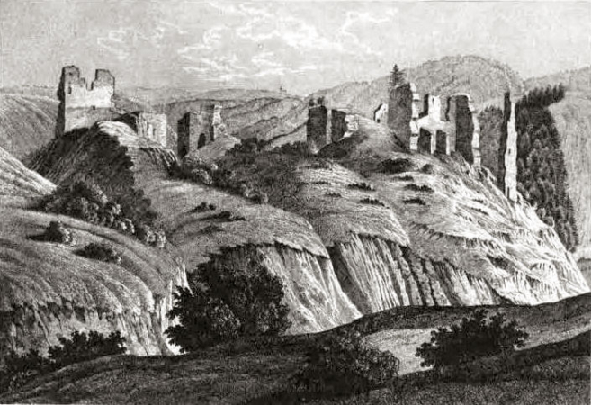 Pořešín roku 1844 na kresbě F. A. Hebera