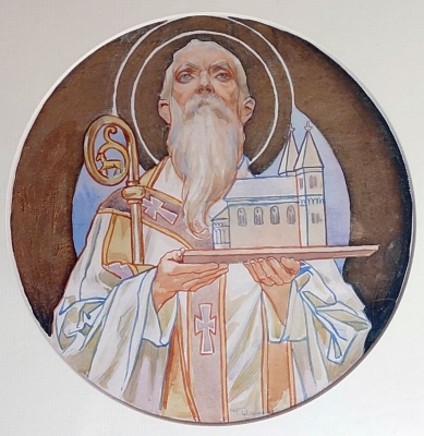 František Urban, návrh vitráže, 
akvarel se zlacením