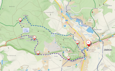 Mapa výletu po naučné stezce Zbirožské vyhlídky