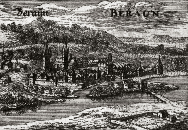 Beroun, rytina ze 17. stol. připisovaná Václavu Hollarovi