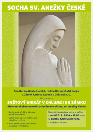 Exkluzivně na zámku v Chlumci: socha sv. Anežky, která bude věnována papeži Františkovi
