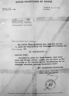 Permission to emigrate to Palestine – came too late