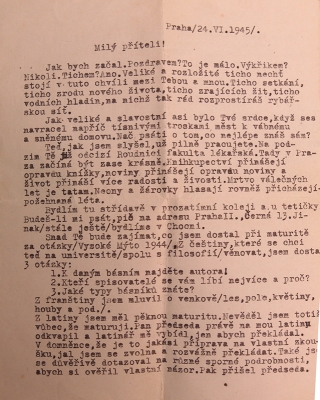 Dopis na uvítanou od spolužáka Zdeňka