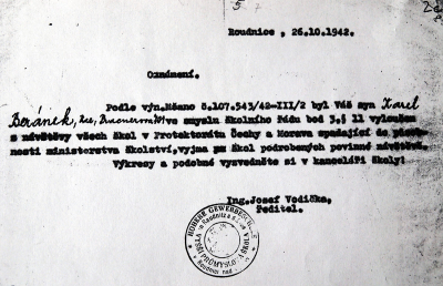 Karel was excluded from the schools in the Protectorate