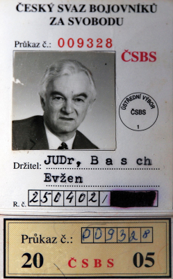 Membership card of the Czech Union of Fighters for Freedom