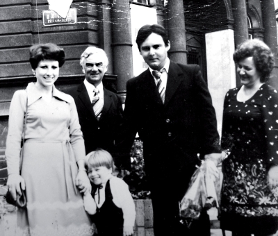 With wife, son and his family