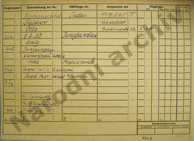 Evidenční karta Otty Seidlera, Buchenwald