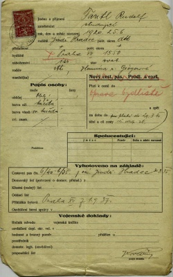 Žádost o vydání pasu Rudolfa Fantla z 30. 8. 1935