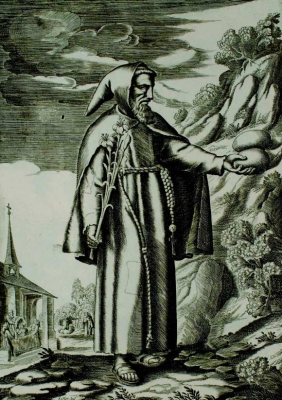 Grafi kblatt aus der Kollektion Flores Seraphici; Kupferstich,
die 1. Hälfte des 17. Jahrhunderts.