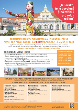 Turistický balíček do Milevska pro rok 2019
