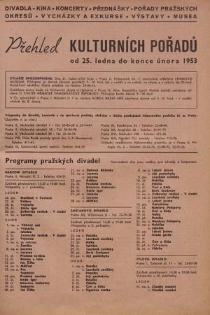 Pražská kultura před 67 lety - únor 1953