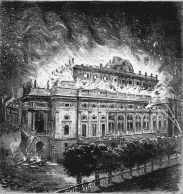 Požár Národního divadla, dobová ilustrace 
z Humoristických listů vydaných 27. 8. 1881 