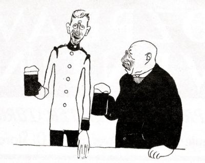 Gellner s otcem, karikatura, 
před rokem 1914