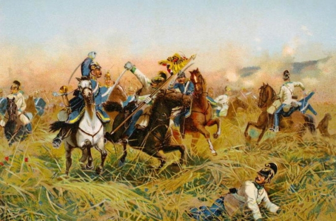 Střet jezdectva v bitvě u Náchoda, Richard Knötel, kolem roku 1890