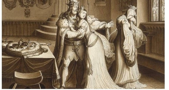 Přemysl Otakar II. zapudil Markétu a oženil se s Kunhutou,  Karl Russ, 1832
