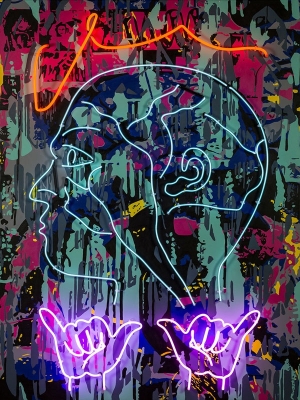 Michal Škapa, Mozek, 2020, akryl na plátně a neonové trubice, 160 x 120 cm