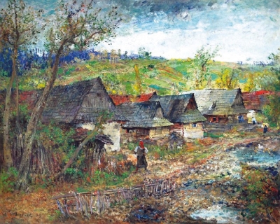 Oldřich Blažíček, Krajina s vesnicí, 1939, olej na plátně, 100 x 123 cm