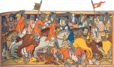 Vyobrazení bitvy, Kasselský kodex (Willehalmův), pro Heinricha II. Hesenského, 1334
