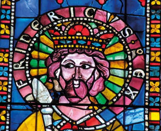 Fridrich Barbarossa, románská vitráž ze štrasburské katedrály