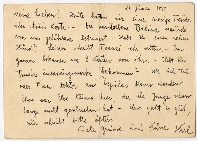 Postcard from from Terezín to O. Weisz, January 23, 1944