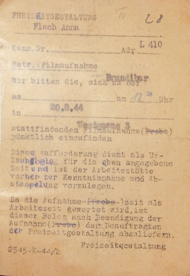 Permit (Brundibár is a children‘s opera) August 20, 1944