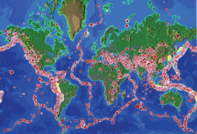 Mapa zaznamenavaných otřesů 
