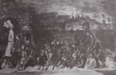 Kresby zachycující příchod dětí z Bialystoku