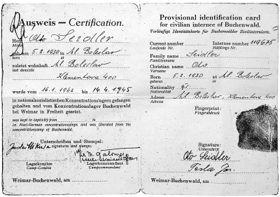 Dokumenty, které dostal Otto pro návrat domů po osvobození
Buchenwaldu