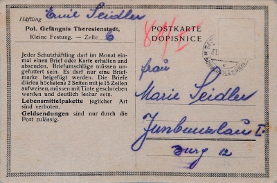 Tatínkův korespondenční lístek z Terezína