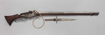 30. ti letá válka - Vojenská mušketa s kombinovaným zámkem a zátkovým bajonetem, ráže 15 mm, počátek 17. století