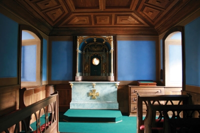  Interiér kaple Panny Marie v areálu hradu Klenová