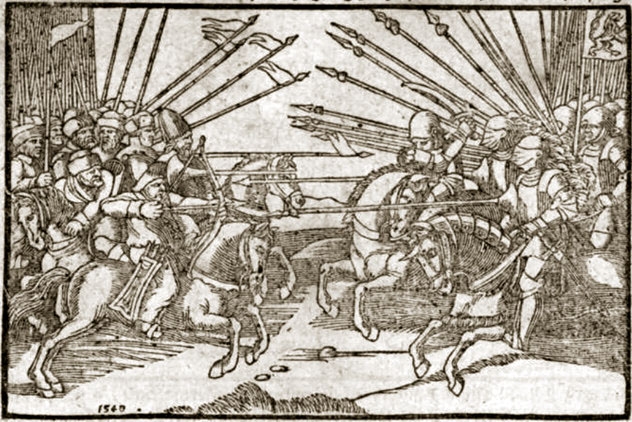 Zobrazení bitvy u Loděnice v Hájkově kronice (1541)